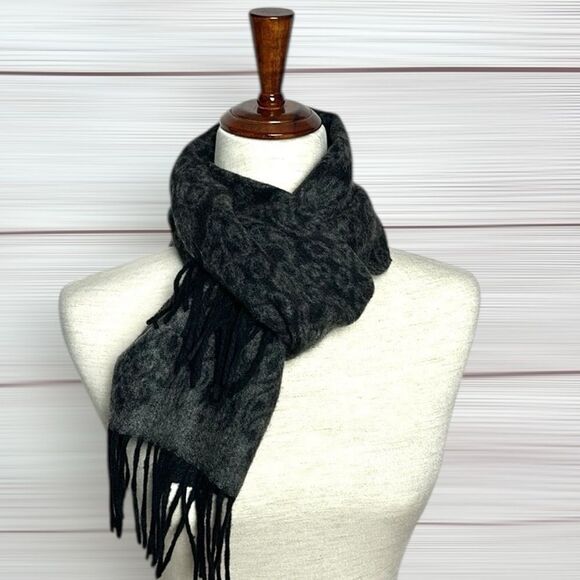 Grant Thomas Cashmere Scarf Gray Paisley Print Fringes made in Germany Unisex - Picture 7 of 10
